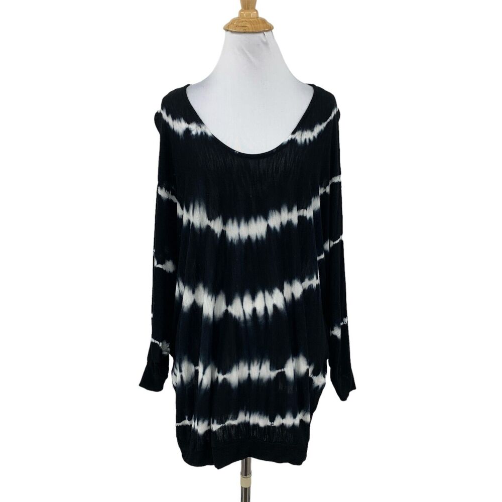 Young Fabulous & Broke Shirt Womens XS Extra Small Black Tie Dye Striped Batwing